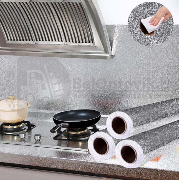 Кухонная алюминиевая фольга - стикер (60смх3м) Масло - защитная и огнестойкая Серебро - фото 10 - id-p135277456