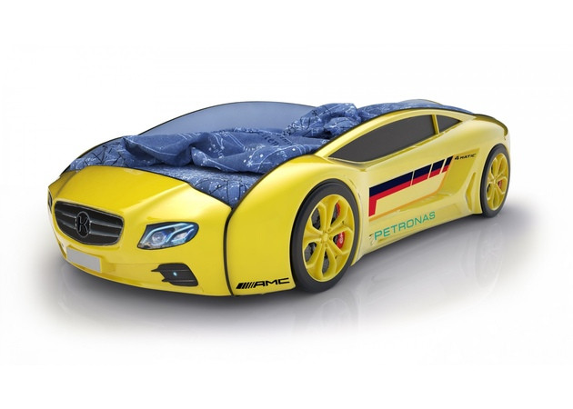 Кровать-машинка Родстер Мерседес (желтая) со встроенным матрасом - фото 1 - id-p135315828