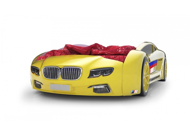 Кровать-машинка Родстер БМВ (желтая) со встроенным матрасом - фото 1 - id-p135315837