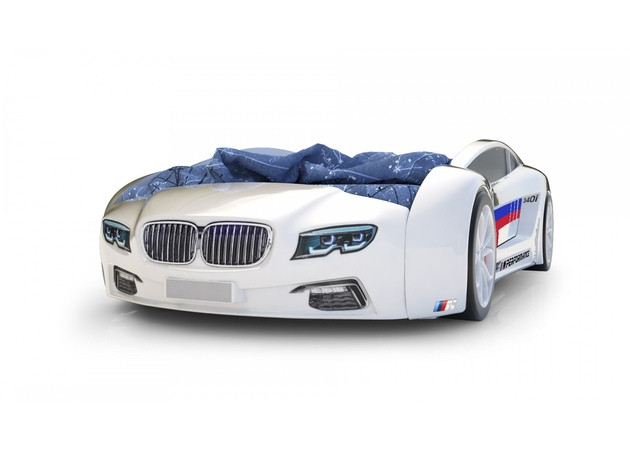 Кровать-машинка Родстер БМВ (белая) со встроенным матрасом - фото 1 - id-p135315838
