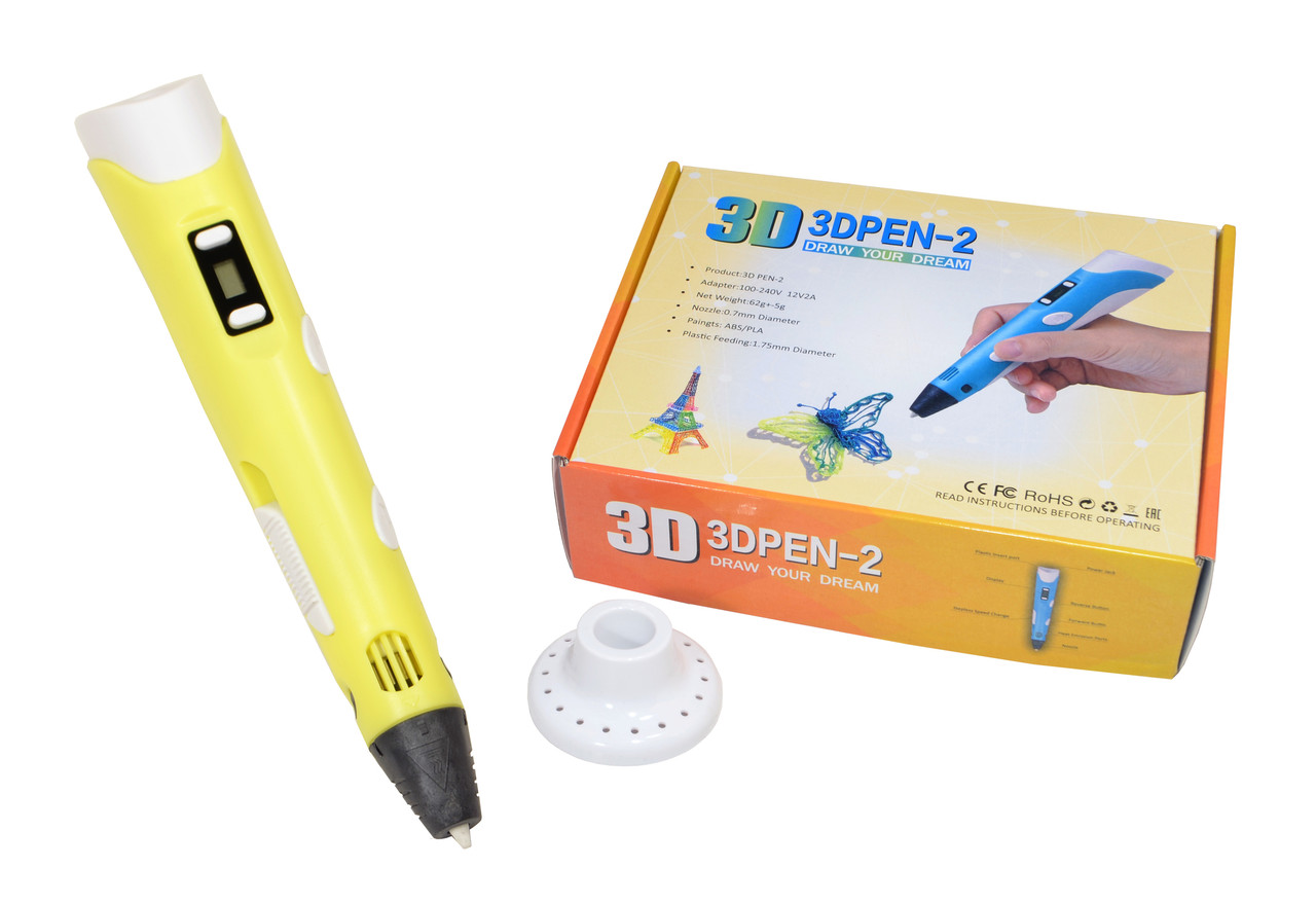 3Д ручка 3D Pen-2 c LCD дисплеем (2 поколение) Желтая
