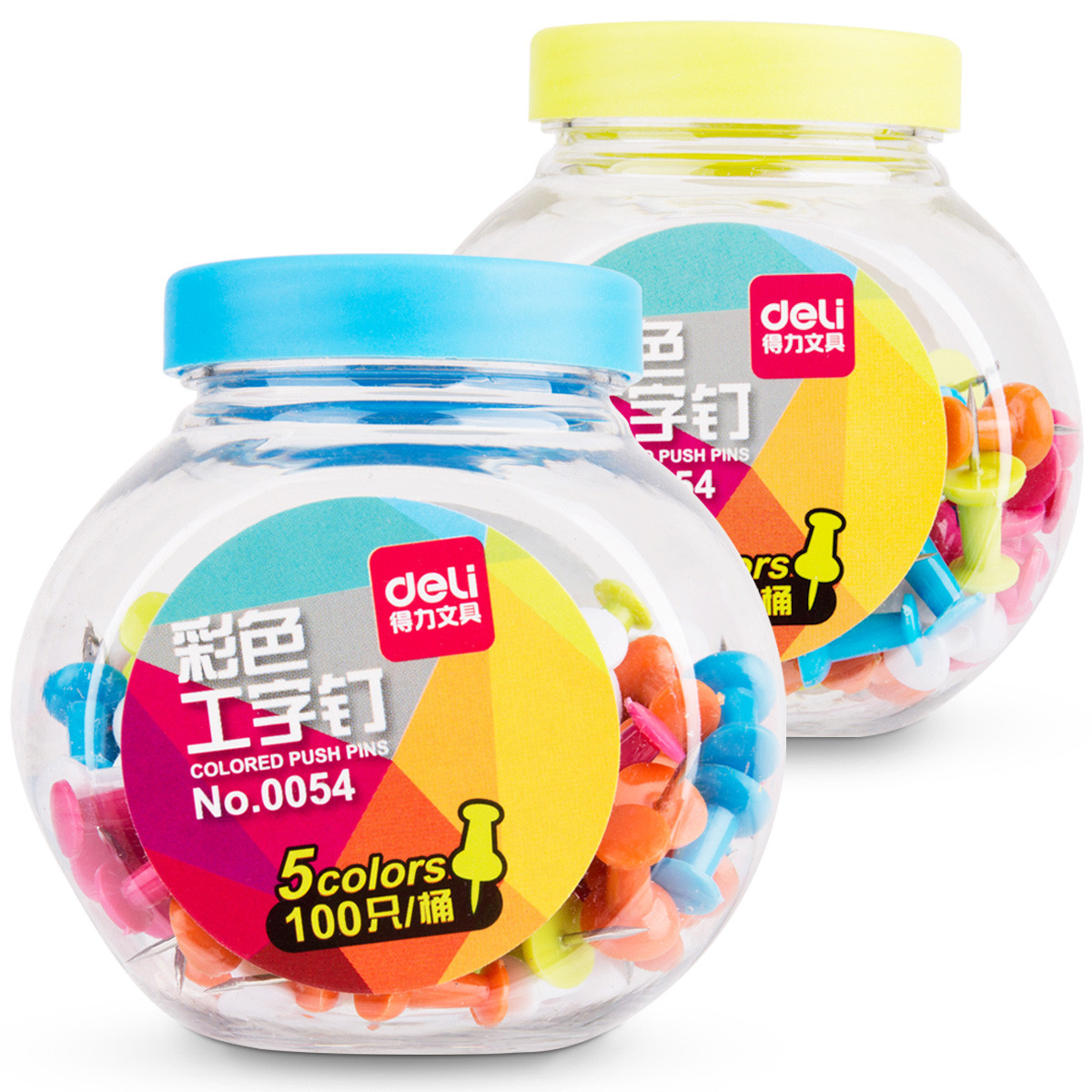 Кнопки-гвоздики цветные DELI в пластиковой баночке (Цена с НДС)