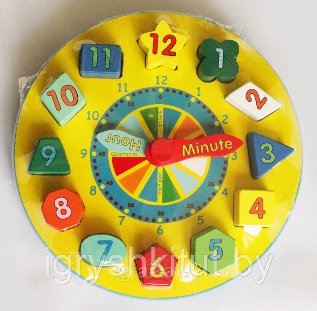 Развивающая деревянная игрушка Часы-сортер "Учим время", арт.1424-2 - фото 1 - id-p135524049