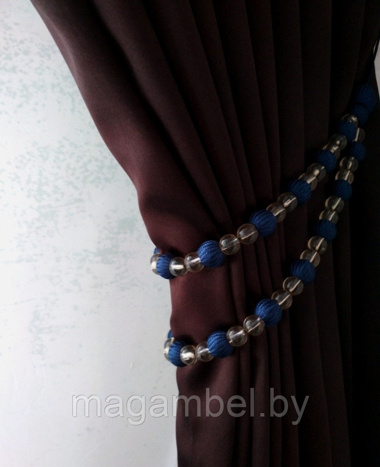 Подхват со стеклярусом синий для штор и гардин