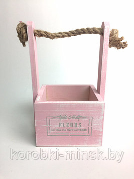 Ящик деревянный 11.8*11*9*Н25см (глубина 8см)  Розовый с надписями