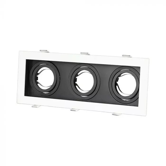 Рамка декоративная для точечного освещения, 3 ячейки, прямоугольник, MR16 (GU10), алюминий+пластик, белая+черн