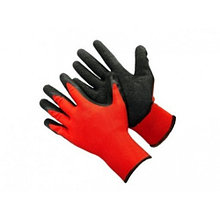 Перчатки из красного полиэстра с спонен. черным покрыт. на ладони