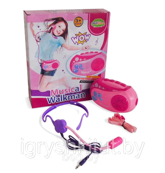Детский музыкальный плеер, наушники с микрофоном, розовый, арт.MTK003G
