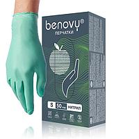 Перчатки смотровые BenovyNitrileMultiColor текстурированные на пальцах S, зеленые