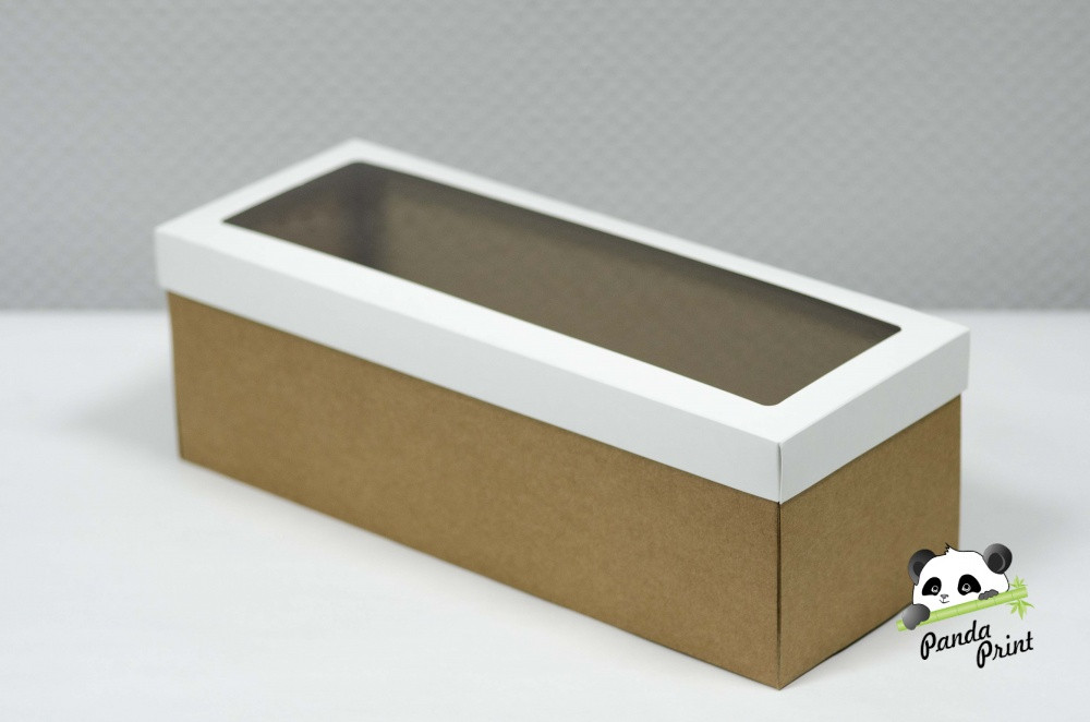 Коробка из гофрокартона 350х130х120, крышка белая с окном, фото 1