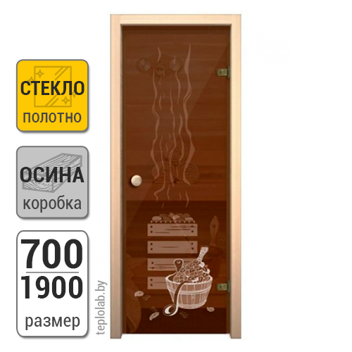Дверь стеклянная для бани АКМА, бронза с рисунком, 700x1900 - фото 1 - id-p117692892