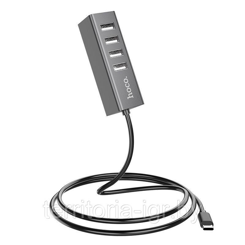 Разветвитель Type-C - Hub 4 порта USB-A - USB 2.0 HB1 графитовый Hoco - фото 4 - id-p135710895