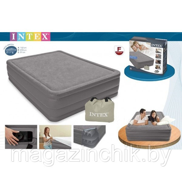 Надувная анатомическая двуспальная кровать Intex Foam Top Bed 67954 152*203*51 см со встроенным элекронасосом - фото 6 - id-p10052146