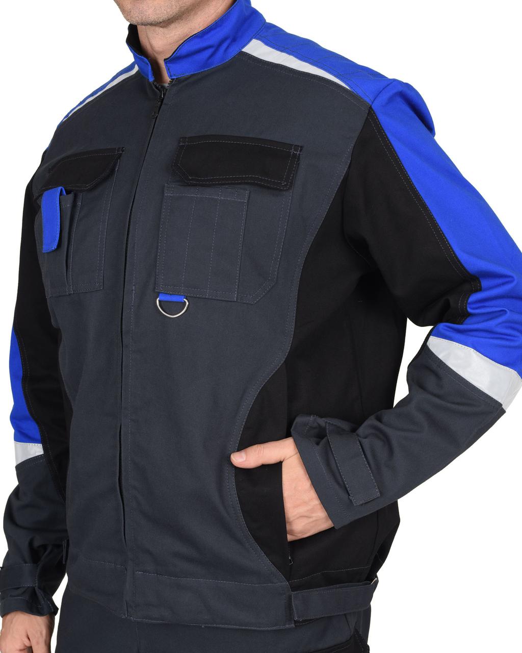 Костюм СИРИУС-ФАВОРИТ-МЕГА куртка, п/к, серый с черным васильком, СОП, 100% х/б, пл. 320 г/кв.м - фото 7 - id-p127417381
