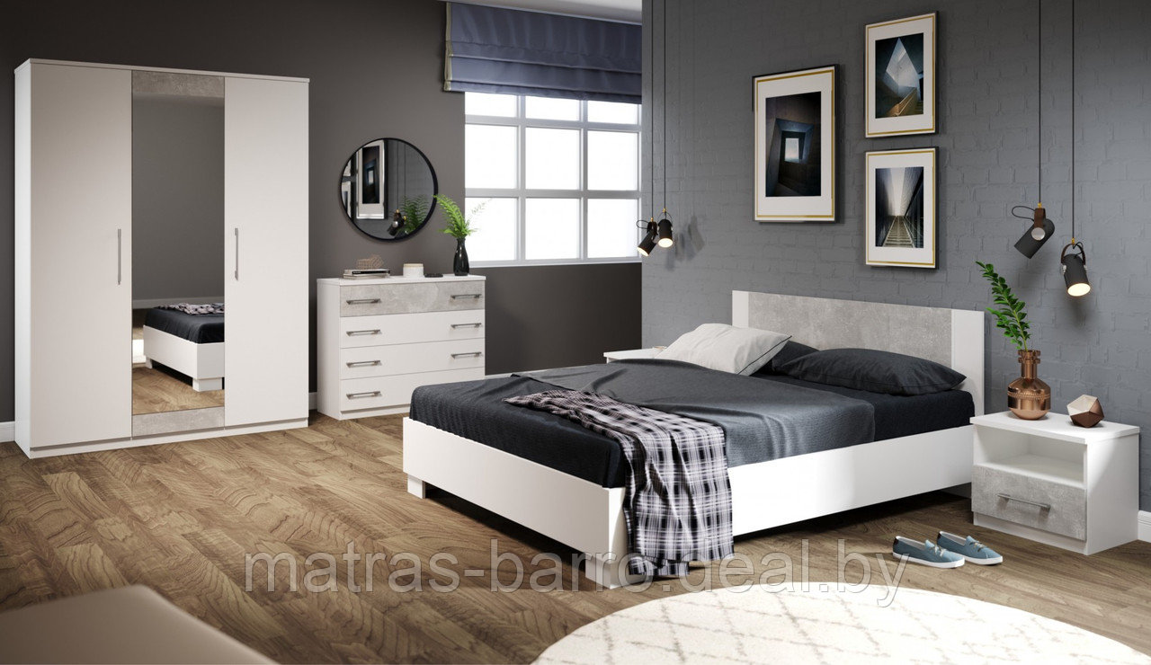 Кровать двуспальная Империал Аврора-160 белый/ателье серый - фото 1 - id-p72935819