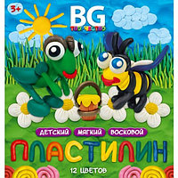 Пластилин детский восковой, набор со стеком 12 цветов 180 гр. BG "Весёлая пчёлка" картон. коробка с
