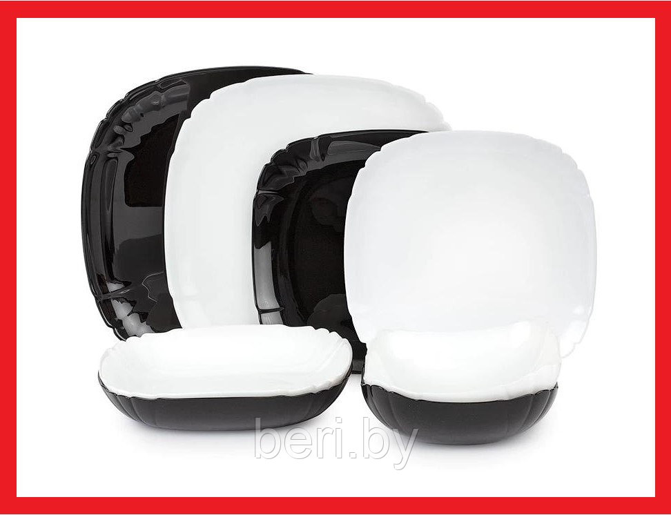 P8937 Столовый сервиз Luminarc Lotusia Black/White, 24 предмета, 6 персон, набор тарелок