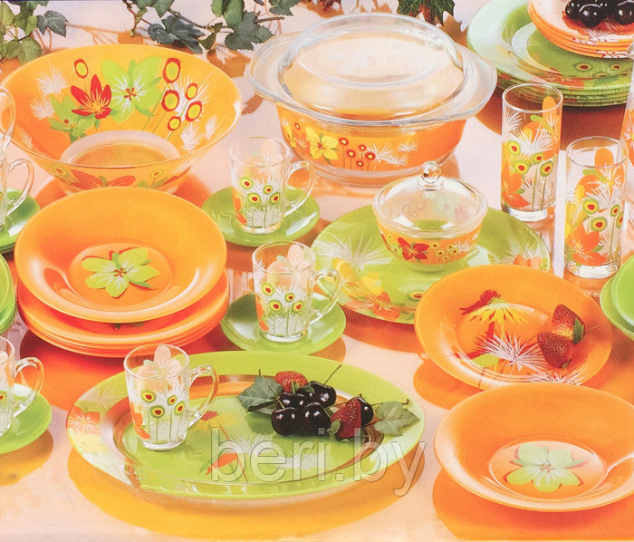 H0645 Столовый сервиз Luminarc Pop Flowers Orange Mix, 52 предметов, 6 персон, набор тарелок