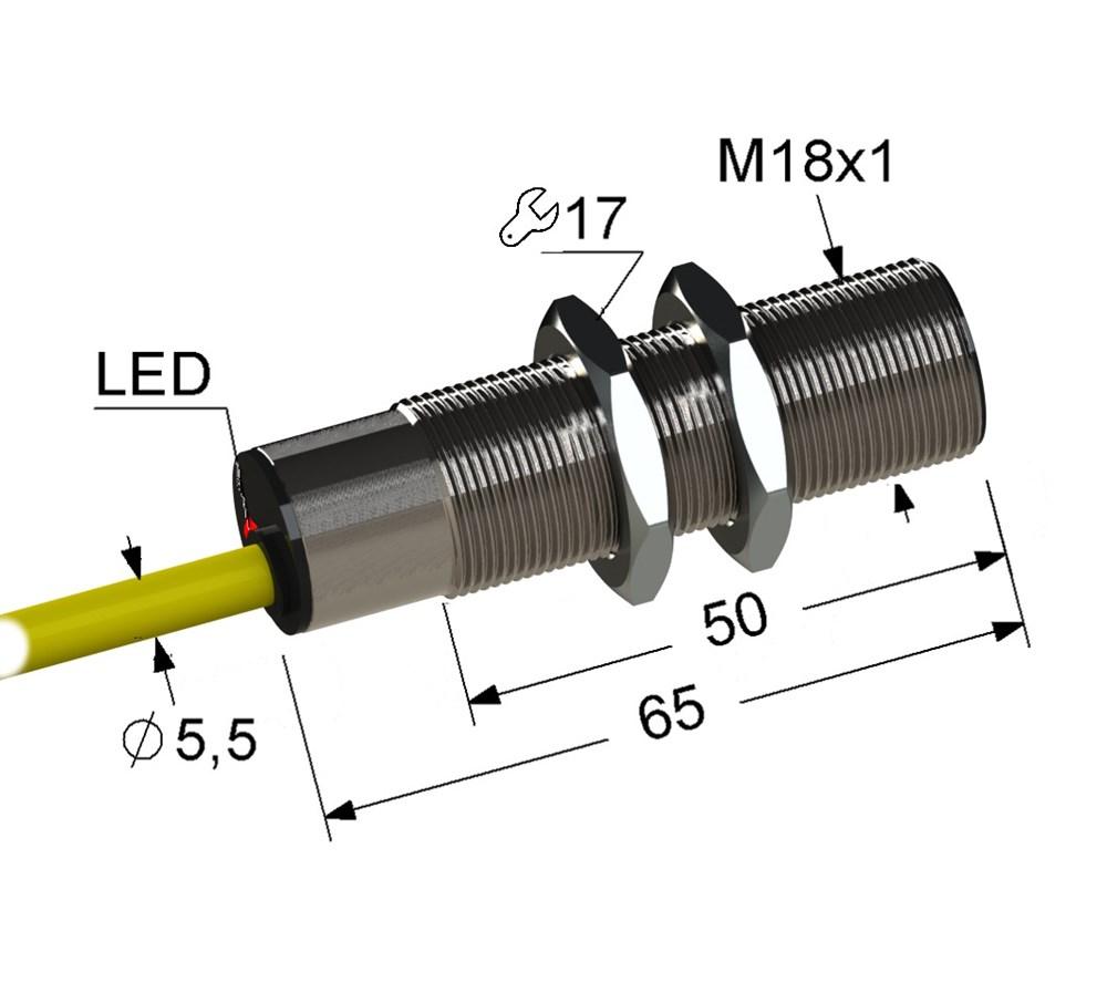 Оптический диффузионный датчик VB3C-18M65-TR1000B131-K (ВБ3С.18М.65.TR1000.1П.1.К) - фото 1 - id-p135940969