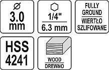 Свёрла спиральные по дереву 3мм с хвостовиком HEX "Yato" YT-33860, фото 2
