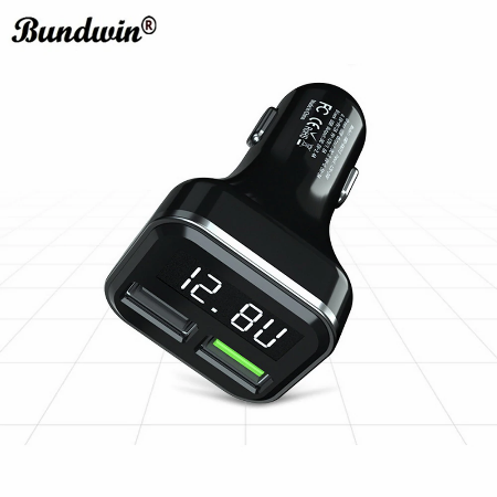 Автомобильное зарядное устройство Bundwin QC3.0, 2 USB, индикация заряда аккумулятора