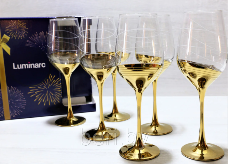 P1653 Набор фужеров, бокалов для вина Luminarc CELESTE, золотое кольцо, 350 мл., на 6 персон - фото 5 - id-p136136511