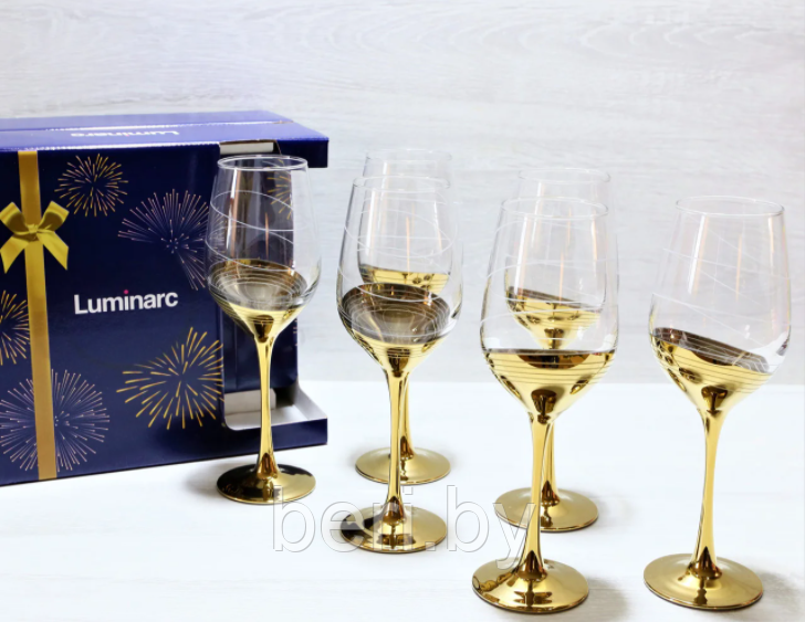 P1653 Набор фужеров, бокалов для вина Luminarc CELESTE, золотое кольцо, 350 мл., на 6 персон - фото 3 - id-p136136511