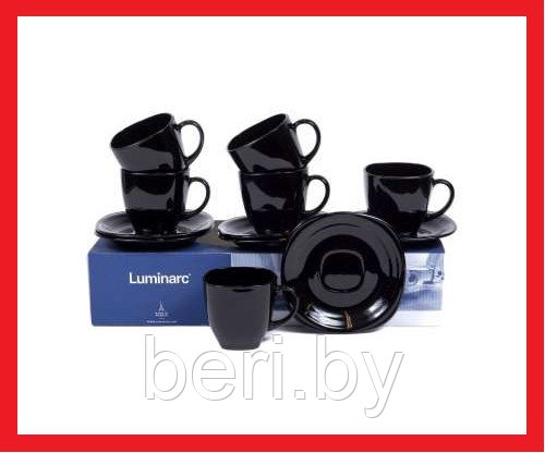 P4672 Набор чашек с блюдцами Luminarc Carine Black, 12 предметов, 6 персон, чайный сервиз - фото 1 - id-p136198043
