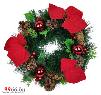Венок новогодний декоративный Jewel Night BC-633 рождественский декор сувенир с шишками