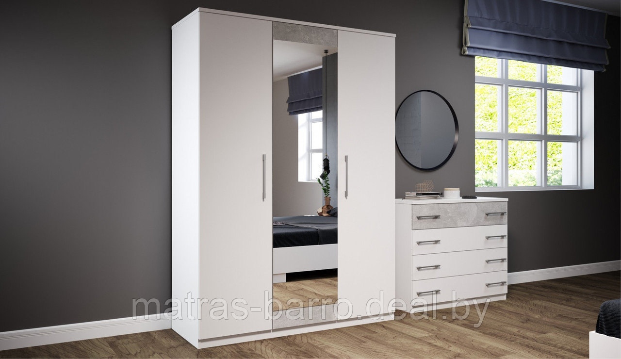 Шкаф трехдверный Аврора Империал белый/ателье серый - фото 1 - id-p44402910
