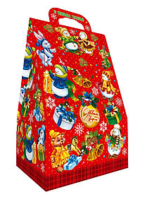 Новогодняя упаковка "Сумочка Паттерн Дети" красный   750 грамм