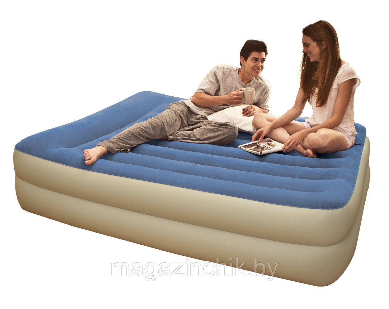 Надувная двуспальная кровать Intex Pillow Rest Raised Bed 66714 152*203*47 см, встр. элекронасосом - фото 1 - id-p10177659