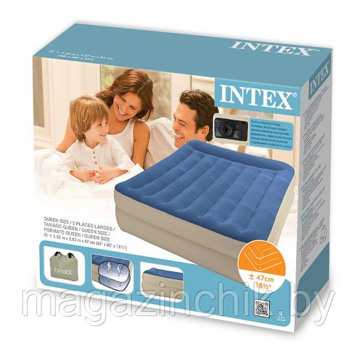 Надувная двуспальная кровать Intex Pillow Rest Raised Bed 66714 152*203*47 см, встр. элекронасосом - фото 6 - id-p10177659