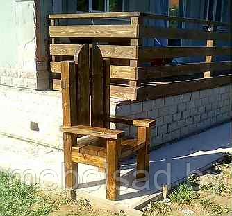 Кресло-трон для сада и бани рустикальное из массива сосны "Магнат"