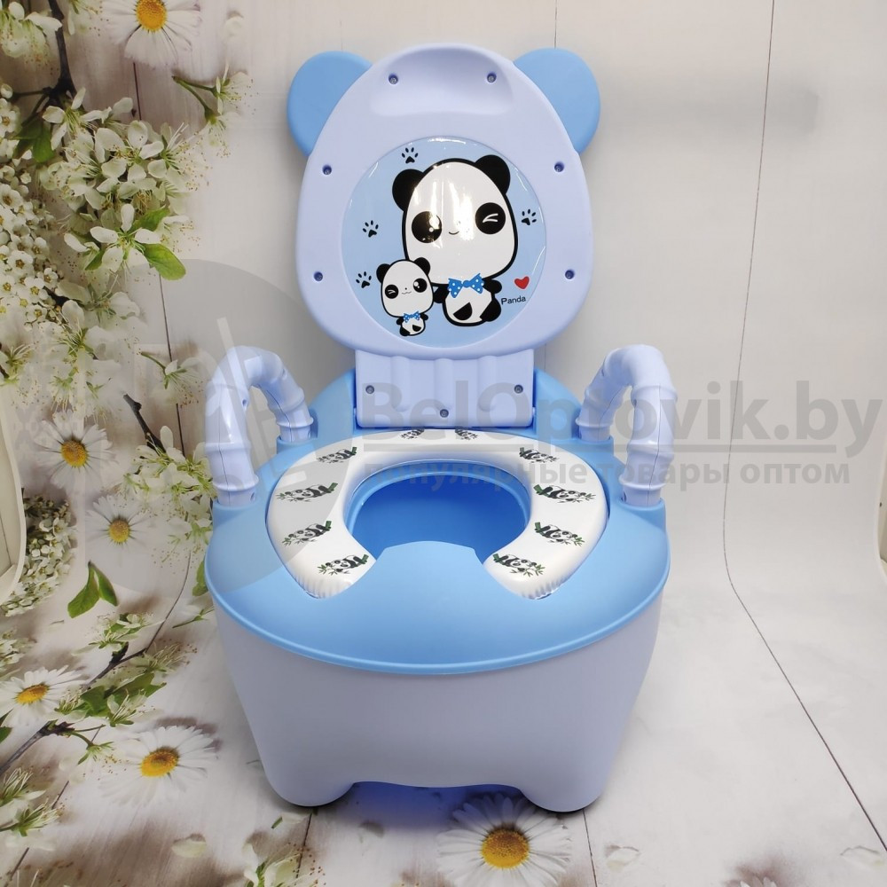 Горшок детский Панда с мягким сиденьем и крышкой Стульчик с подлокотниками щеточка для очистки в подарок - фото 4 - id-p136254400