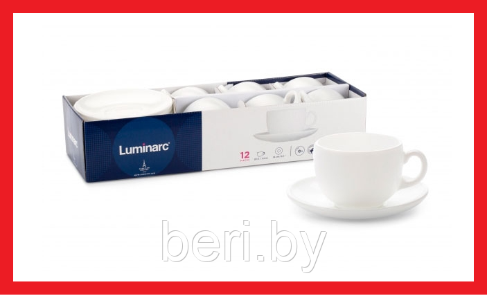 P3380 Чайный сервиз Luminarc Essence, 12 предметов, 6 персон, набор кружек с блюдцами, 6х220 мл