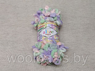 Пряжа Alize Puffy Color, Ализе Пуффи Колор, турецкая, плюшевая, 100% микрополиэстер, для ручного вязания (цвет 5938)