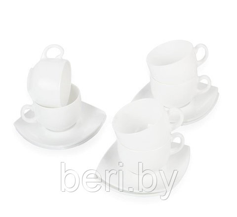 E8865 Чайный сервиз Luminarc Quadrato White, 12 предметов, 6 персон, набор кружек с блюдцами - фото 2 - id-p136304087
