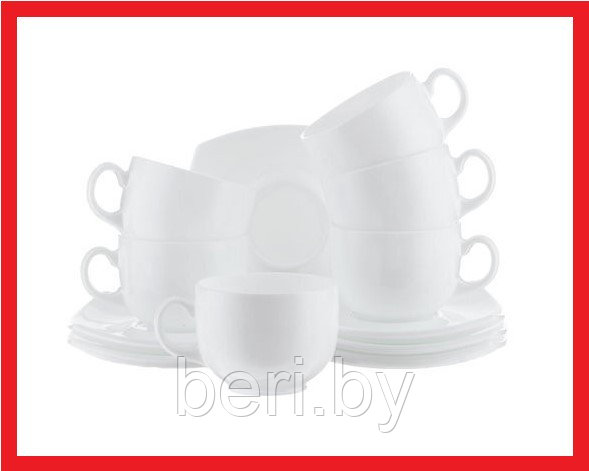 E8865 Чайный сервиз Luminarc Quadrato White, 12 предметов, 6 персон, набор кружек с блюдцами - фото 3 - id-p136304087