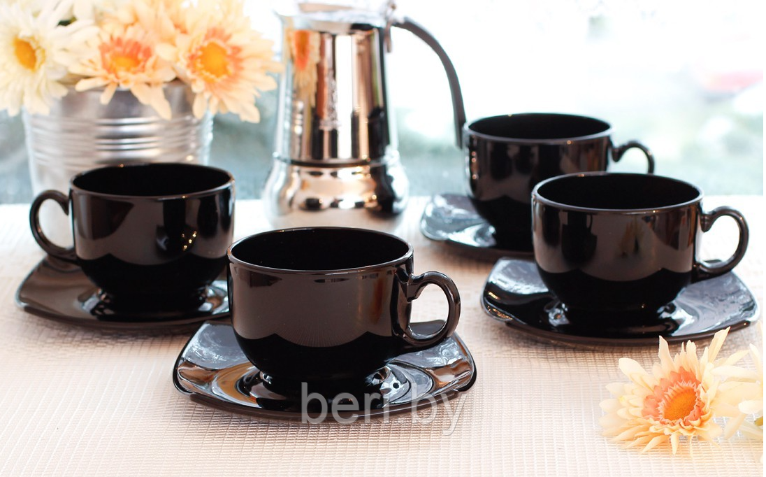 E8848 Чайный сервиз Luminarc Quadrato Black, 12 предметов, 6 персон, набор кружек с блюдцами - фото 4 - id-p136305811
