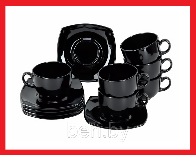 E8848 Чайный сервиз Luminarc Quadrato Black, 12 предметов, 6 персон, набор кружек с блюдцами - фото 1 - id-p136305811