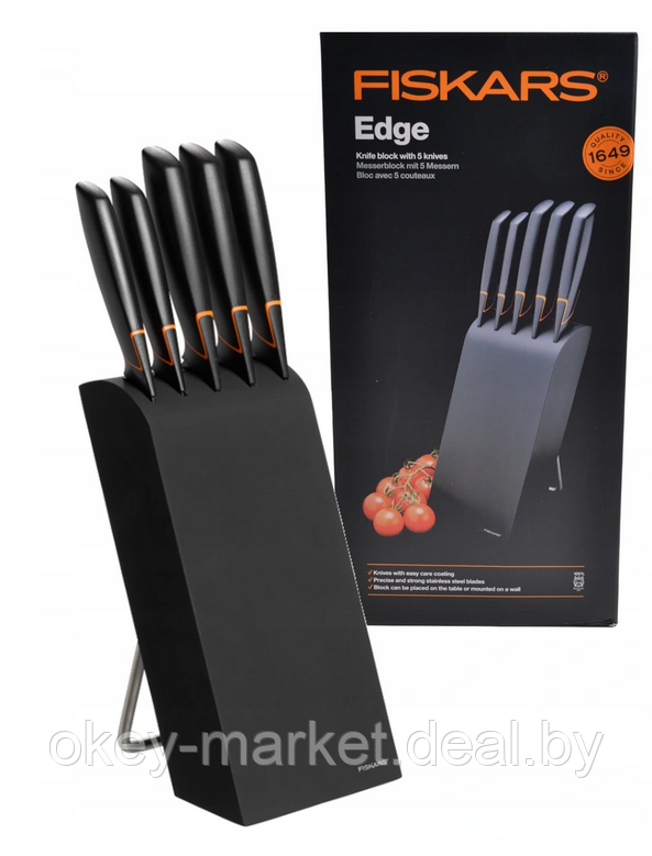 Набор ножей 5 шт. с деревянным черным блоком Edge Fiskars - фото 8 - id-p59210803