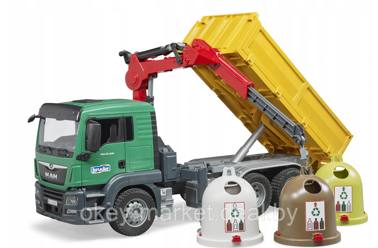 Игрушка Грузовик MAN TGS с краном и 3 мусорными контейнерами Bruder (Брудер) 03753 - фото 1 - id-p136317598