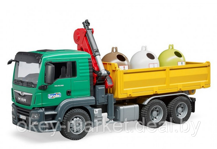 Игрушка Грузовик MAN TGS с краном и 3 мусорными контейнерами Bruder (Брудер) 03753 - фото 3 - id-p136317598