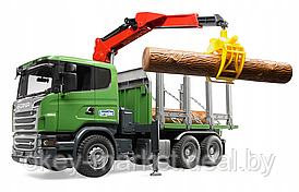 Игрушка Лесовоз Scania с портативным краном и брёвнами Bruder (брудер) 03524