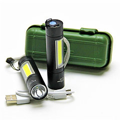 Аккумуляторный фонарик 1501-T6 в зел.пласт.маленьком футляре ,зарядка microUSB