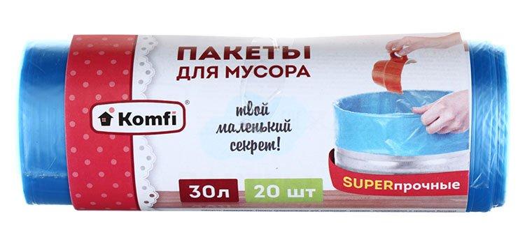 Пакеты для мусора Komfi 30 л, 20 шт., голубые - фото 1 - id-p136401052