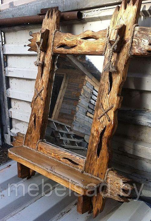 Зеркало настенное с полкой из дерева "Рустикальное №!"