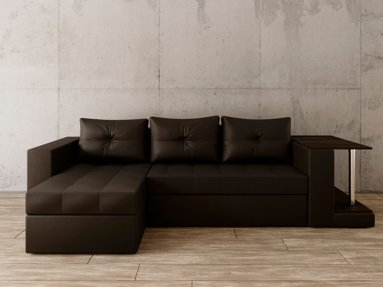 Угловой диван Константин со столом чёрная экокожа