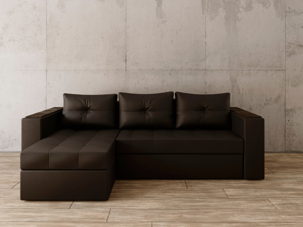 Угловой диван Константин с декором коричневая экокожа - фото 1 - id-p136447405